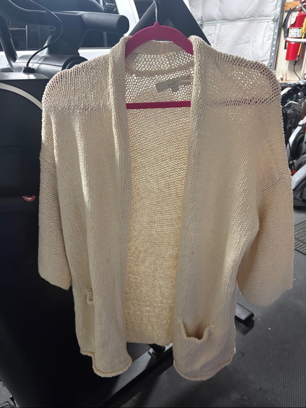 LOFT Cream Open-Front Knit Cardigan with Pockets